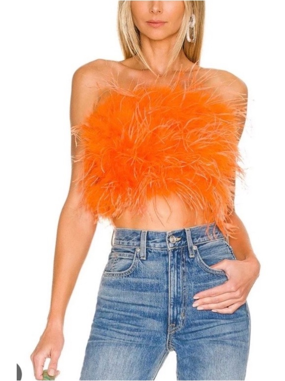 Lamarque Orange Feather Bandeau Crop Top